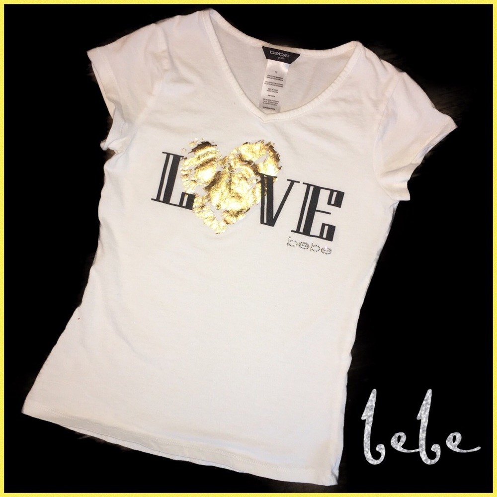 bebe Foil Screen Print “Love” Tee Size 12 NWOT